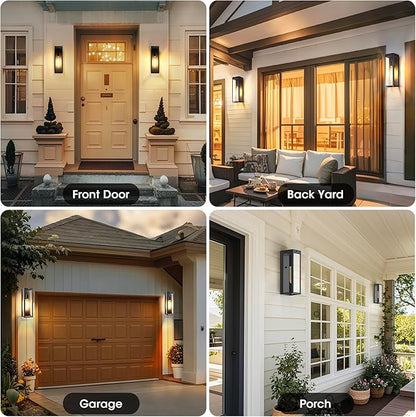15.3" Large Motion Sensor Exterior Wall Light Sconces 2-Pack, Waterproof Dusk to Dawn Black Exterior Lighting Fixtures Wall Mount with 3 Lighting Mode, Outdoor Porch Coach Light for Garage House