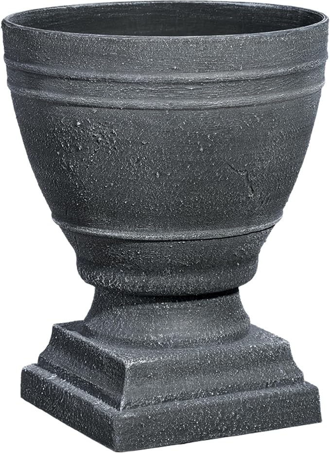Classic Home and Garden Spartan Urn Planter - Timeless Plant Urn for Floral Displays - Durable Indoor & Outdoor Plastic Garden Planters (14”, Cast Iron)