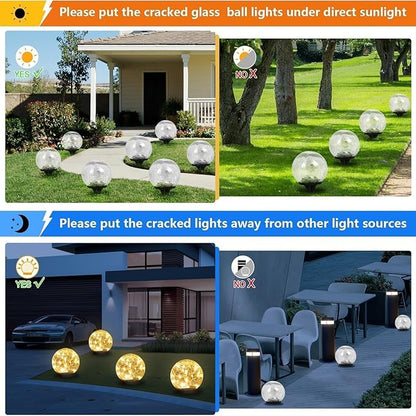 SyouHome Solar Garden Lights Outdoor Waterproof, 4 Pack 30 LEDs Cracked Glass Ball Light, Ground Landscape Garden Decor, Solar Globe Decorative for Pathway/Patio/Lawn/Yard