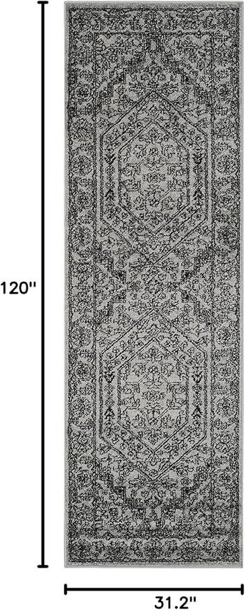 SAFAVIEH Adirondack Collection Runner Rug - 2'6" x 10', Silver & Black, Oriental Medallion Design, Non-Shedding & Easy Care, Ideal for High Traffic Areas in Living Room, Bedroom (ADR108A)