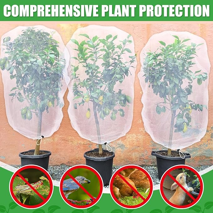 6 Pack Insect Bird Netting Cover - 3.3x5FT Garden Netting Blueberry Bushes Plant Covers with Drawstring, Fine Mesh Fruit Tree Net for Protecting Lemon Orange from Barrier Squirrel Deer