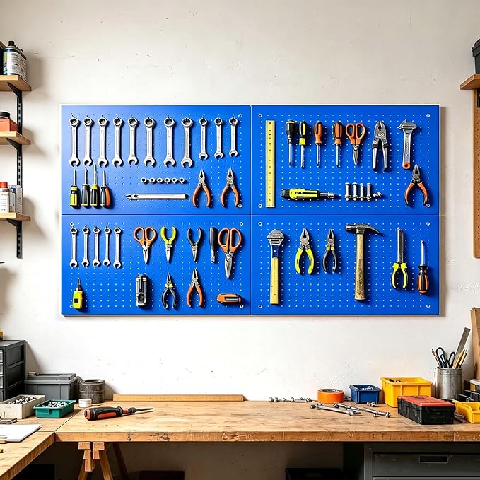 Metal Pegboard Panels,Wall Panels, Heavy Duty Peg Boards for Garage and Garden Tool Storage, Includes Drywall Anchors and Screws Kits, Blue
