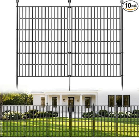 10 Panels No Dig Decorative Outdoor Garden Fence for Yard, 40 in(H) X 23.6 ft(L) Animal Barrier Fencing Rustproof Metal Wire Panel Border for Dog, Rabbits, and Patio Temporary Ground Stakes