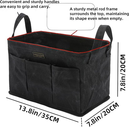 3-Pack Storage Tool Case Set, 13.8 x 7.8 x 7.8 Inches, Rectangular Waxed Canvas Fabric Collapsible Tool Bag with Handles for Tools,Wrench Set,Screwdrivers (Black)