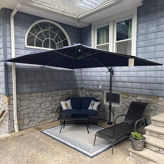 PURPLE LEAF 9' X 11.5' Patio Umbrella Outdoor Cantilever Rectangle Umbrella Aluminum Offset Umbrella with 360-degree Rotation for Garden Deck Pool Patio, Navy Blue