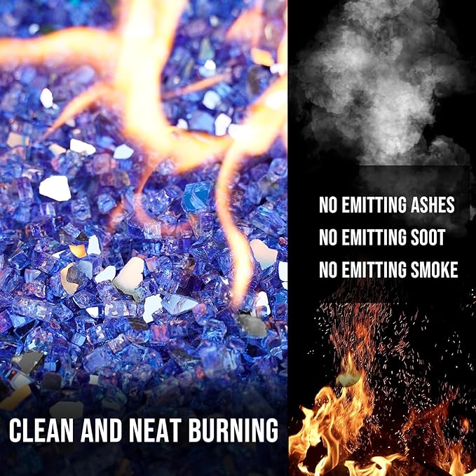 Skyflame High Luster 10-Pound Fire Glass for Fire Pit Fireplace Landscaping, 1/4-Inch Cobalt Blue Reflective