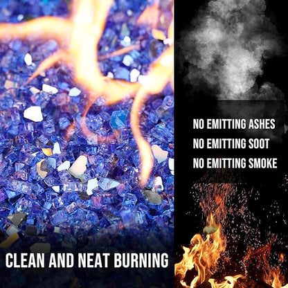 Skyflame High Luster 10-Pound Fire Glass for Fire Pit Fireplace Landscaping, 1/4-Inch Cobalt Blue Reflective
