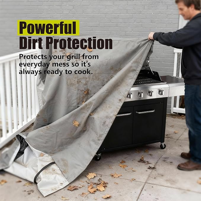 YSPACE Grill Cover 58 Inch Heavy Duty Waterproof, Reflective BBQ Gas Grill Cover with Adjustable Straps, Fits Weber Genesis II, LX 300 and Genesis 300 Series, Char-Broil, Nexgrill and More