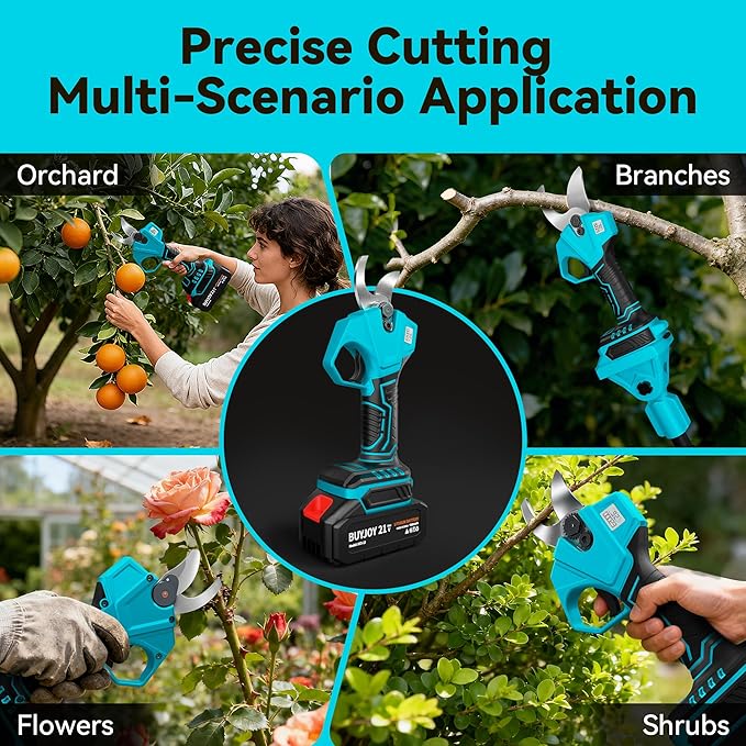 2-in-1 Pole Pruning Shears, 1.4" Cutting Diameter Cordless Electric Pole Pruners - Brushless Motor, 2x4.0Ah Batteries, Extra SK5 Blade, 4 Modes Adjustable Branch Cutter for Garden & Flower (Yellow)