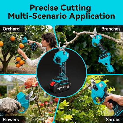 2-in-1 Pole Pruning Shears, 1.4" Cutting Diameter Cordless Electric Pole Pruners - Brushless Motor, 2x4.0Ah Batteries, Extra SK5 Blade, 4 Modes Adjustable Branch Cutter for Garden & Flower (Yellow)