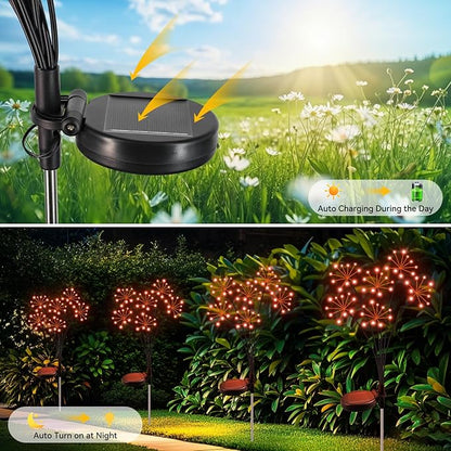 Slyuexu Solar Garden Lights 2 Pack Waterproof Swaying Starburst Light Solar Outdoor Lights for Yard Patio Walkway Pathway Party Wedding Decoration, Unique Gifts for Women, Orange