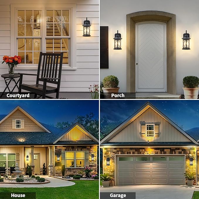 Dusk to Dawn Photocell Sensor Outdoor Porch Light with GFCI Outlet, Anti-Rust Waterproof Industrial Outdoor Lantern, Black Exterior Work Lights Rustic Wall Light