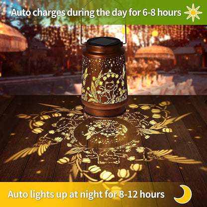 Cats Hummingbird Solar Lanterns Outdoor Waterproof Garden Decor Mothers Day Gifts for Mom Women Birthday Gifts Ideas Metal Bird Decorative LED for Patio Landscape Walkway Terrace Balcony Lawn Yard
