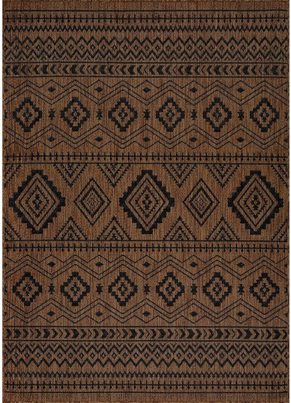 Beverly Rug Waikiki Boho Indoor Outdoor Rug 9x12, Washable Outside Carpet for Patio, Deck, Porch, Bohemian Area Rug, Farmhouse Rugs, Aztec Tribal Rug, Nut Brown and Black