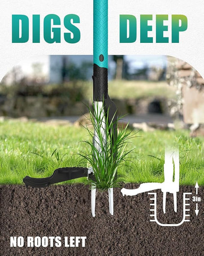 Breeze Touch Stand Up Weed Puller 39" with 4-Claw Hardened Steel Head, Heavy Duty Long Handle Weed Removal Tool for Lawn & Garden, Removes Deep-Root Weeds Like Dandelion & Crabgrass