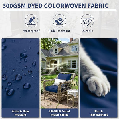 Premium Outdoor Seat Cushion Chair Cushions for Patio Furniture 24 L X 24 W X 5 H Waterproof & Fade Resistant Deep Seat and Backrest Cushion Set with Removable Covers for Chair, Sofa