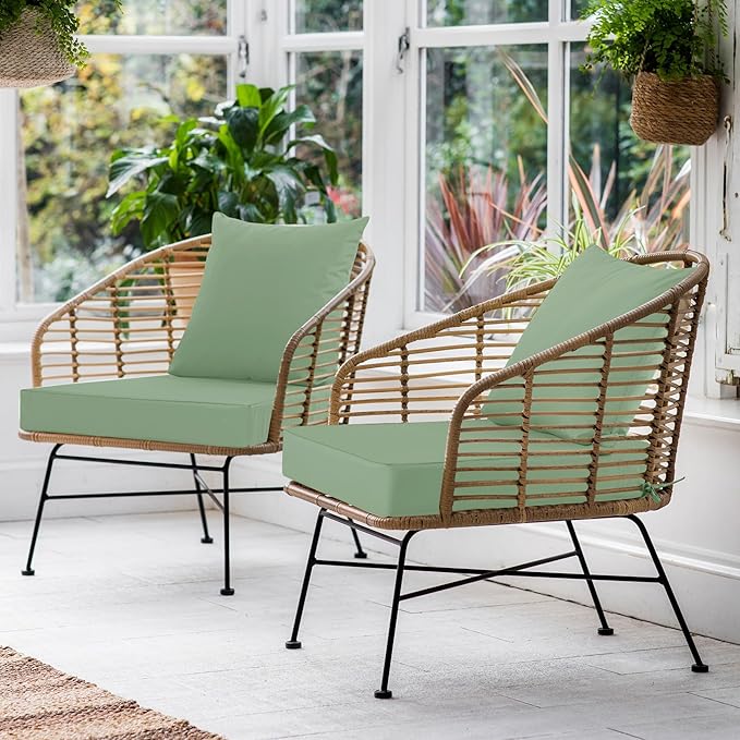 Outdoor Chair Cushions Set of 2, Waterproof Back Pillow and Seat Cushion Set for Patio Furniture, Outdoor Sofa Replacement Cushions with Removable Cover, 24 x 24 Inch, Sage Green
