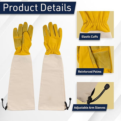 Kings County Tools Long Garden Gloves for Men and Women Pair - Breathable Canvas Thorn Proof Leather Gardening Gloves with Arm Guard Gauntlet for Pruning Planting Rose Cactus or Blackberry (Medium)