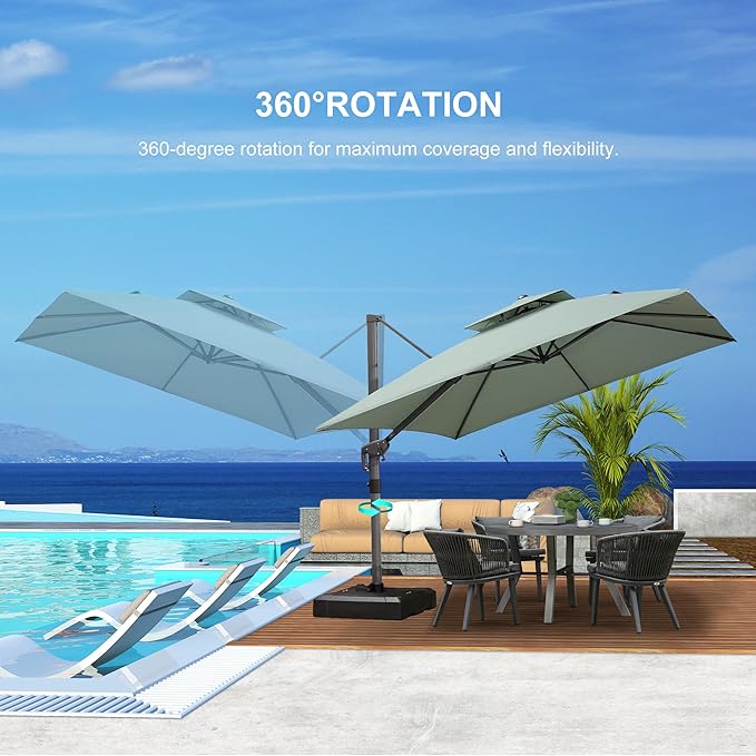 PURPLE LEAF Cantilever Patio Umbrella Outdoor Aluminum Offset Square Umbrella Windproof Heavy Duty Hanging Outside Umbrella for Deck Pool Garden