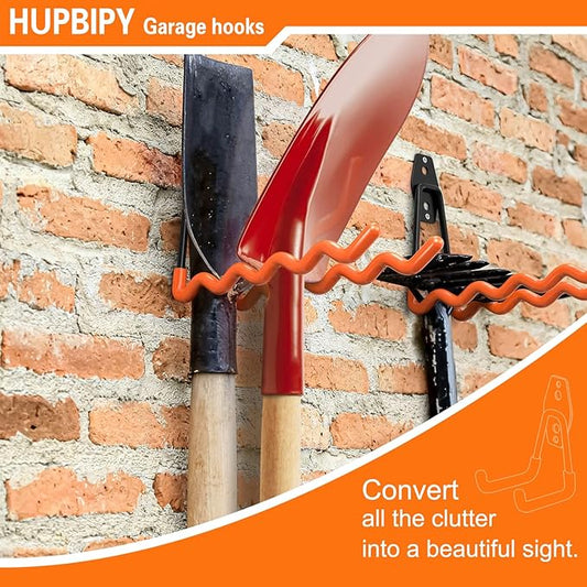 HUPBIPY Heavy Duty Garage Hooks 4 Pack, 7.7 inch Wave Long Hanger, Wall Mounted Storage System, Power and Garden Tool Organizer, for Hanging Ladders, Bikes, Hose, Bulk Items and More