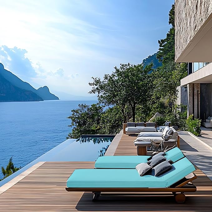 Outdoor Chaise Lounge Cushions for Patio, Lounge Chair Cushions, Waterproof Replacement Seat Pads for Outdoor Furniture (2, Teal, 80"x26"x3")