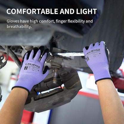 Safety Work Gloves for Men and Women - Nitrile With Touchscreen Fingers and Grip - Mechanics Gloves (Size XXL, Purple, 24-Pairs)