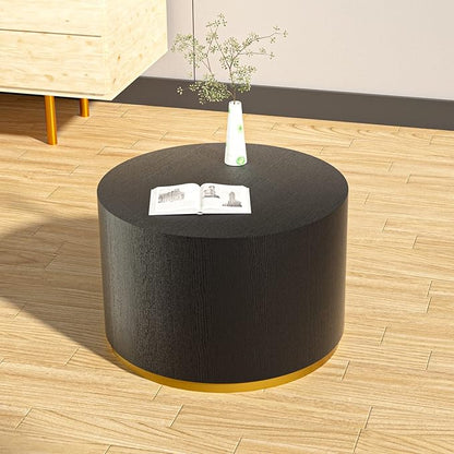Kevinplus Black & Gold Round Coffee Table - Small Side & End Table for Living Room, Apartment & Office, 23.4'' x 15.6''