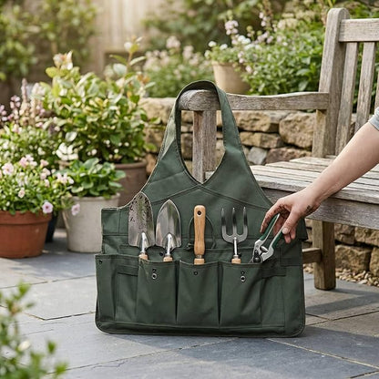 Luocute 3Pcs Garden Tool Bag Organizer, Heavy Duty 600D Oxford Fabric with 10 Pockets and Apron Mat, Foldable Standable Gardening Tote for Men Women, Bright Green