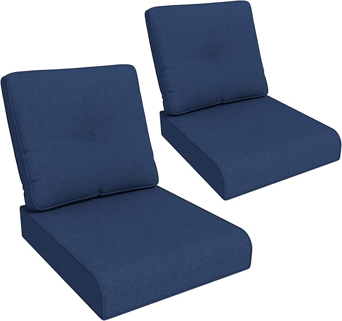 Outdoor Chair Cushions Set for Patio Furniture, 22x25/22x24 Inch, Waterproof & Fade Resistant Patio Chair Cushions, Thick Patio Furniture Cushion for Chair, Sofa, and Couch (Blue, 2 Set)