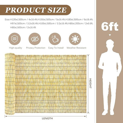 Natural Reed Fencing Rolls: Privacy Bamboo Fence 3/4/5/6ft High Roll Reed Screen, Decorative Bamboo Fencing for Outdoor Balcony Patio Garden Backyard,with Cable Zip Ties(Nature, 5x16.4ft)