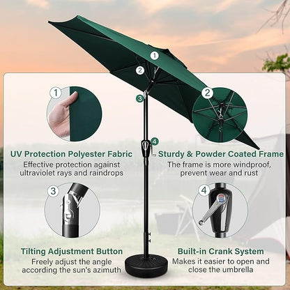 Simple Deluxe 2 Pack 9FT Outdoor Patio Umbrella Table Market Umbrella with Push Button Tilt and Crank, 8 Sturdy Ribs, UV Protection Waterproof for Garden, Lawn, Deck, Backyard, Pool, Green