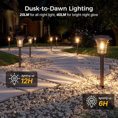 XMCOSY+ Solar Pathway Lights, 4 Pack Metal Solar Lights Outdoor Waterproof, 20/40LM Bright Solar Powered Garden Light for Yard Backyard Landscape Path Driveway Walkway Outside (Warm/Cool White)