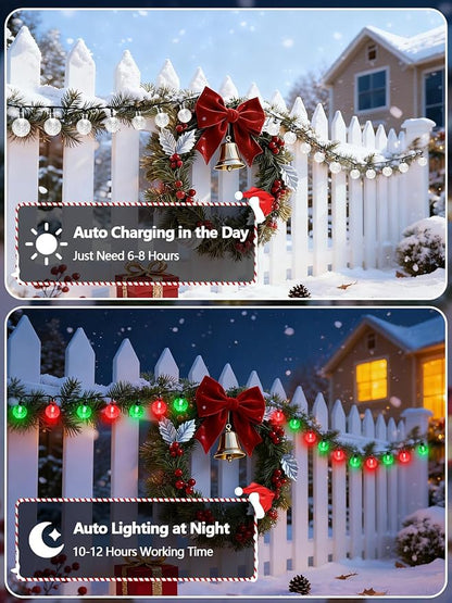 2-Pack 100 LED Red and Green Solar Christmas Lights Outdoor - 64FT Crystal Globe Waterproof Solar String Lights with 8 Lighting Modes for Christmas Decorations, Garden, Patio, Party, Porch