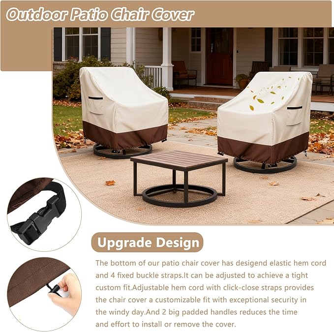 Waterproof 2 Pack Outdoor Swivel Chair Cover for Patio Chair Size Up to 40" W x 40" D x 36" H inch,Outdoor Lawn Patio Furniture Covers (Beige)