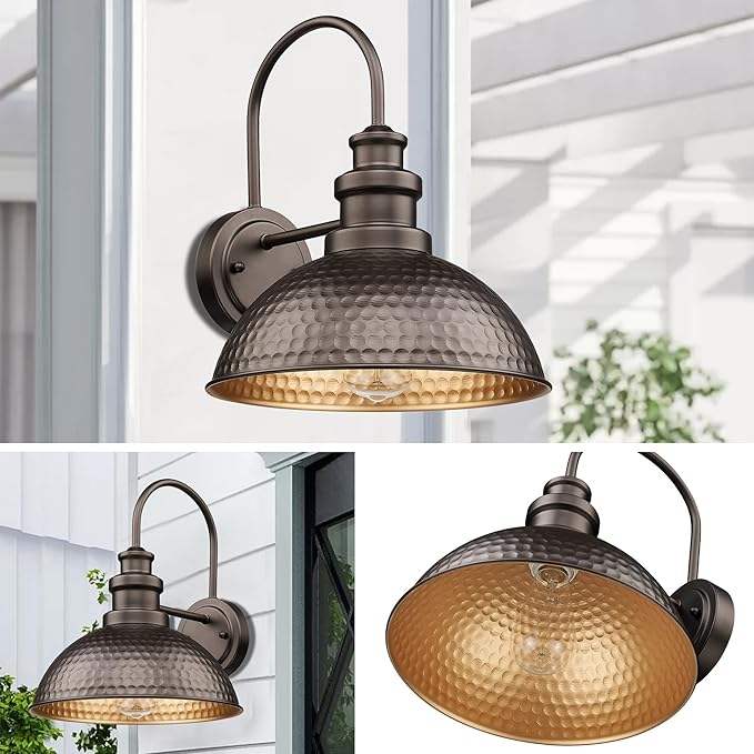 Outdoor Farmhouse Barn Lights, Anti-Rust Outdoor Wall Sconce, Exterior Wall Lights, Front Door Mounted Lighting Fixture,Vintage Outside Lighting for Porch,Garage,Patio (Oil-Rubbed Bronze, 3 Pack)