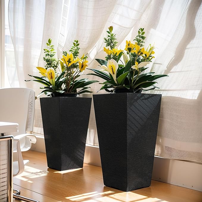 Kante 28 Inch Tall Planter Set of 2, Large Taper Planter for Outdoor Indoor Garden Patio Front Door (Black)