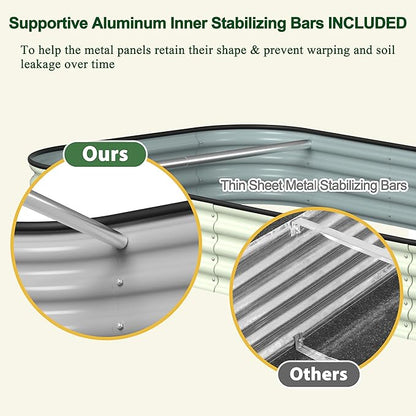 MUPATER 8x4x1FT Raised Garden Bed Outdoor, Modular Galvanized Raised Garden Bed Kit for Planting, Above Ground Planter Box for Gardening, Supportive Bars and Rubber Strip Edging Included, Beige