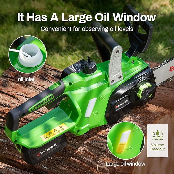 Cordless Chainsaw 12 Inch, 20V Battery Powered Electric Chainsaw with Brushless Motor, 4Ah Battery & Charger, Auto Oiler & Tool-Free Tension for Tree Pruning, Firewood, Trimming, Storm Cleanup