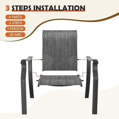 UDPATIO Patio Dining Chairs Set of 6, High Back Wide Seat Outdoor Furniture Chairs with All Weather Breathable Textilene, for Lawn Garden Backyard, Dark Grey