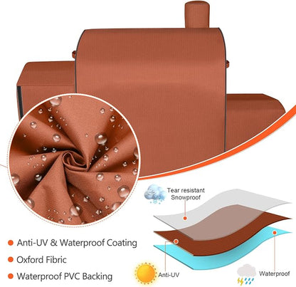 QuliMetal Grill Cover for Pit Boss Platinum Laredo 1000 Wood Pellet Grill, PB1000PL - 600D Heavy Duty Waterproof Fade Resistant Pit Boss Laredo 1000 Cover with Elastic Drawstrings&Zipper Design, Brown