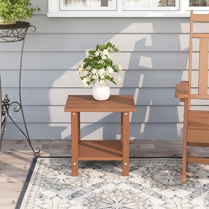 Adirondack Outdoor Side Table, 16.6" Small Patio End Table, 2-Tier HDPE Plastic Table for Poolside Porch Garden, Weather Resistant & Easy Assembly (Teak, Rectangle)