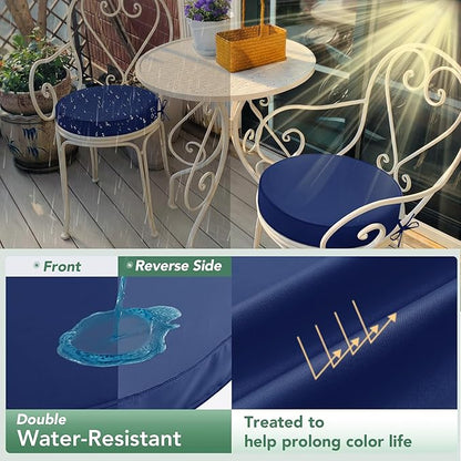 Summsun Outdoor Bistro Chair Cushions Set of 4, 15" D x 3" H Round Chair Cushions Waterproof and Fade Resistant Chair Cushion Pads with Non-Slip Ties and Removable Covers for Garden, Navy Blue