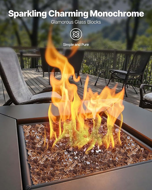 VEVOR Fire Glass, 10 LBS / 4.5 KG High-Temperature Resistant Fireplace Rocks, 1/4-Inch / 6.35 mm Reflective & Smokeless Firepit Glass Rock, High Luster Stone Landscaping for Fire Pit Table, Copper