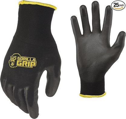 Gorilla Grip Work Gloves, Never Slip Maximum Grip All-Purpose, Gloves for Men, Superior in Wet, Dry, Oily Conditions, Polymer Palm, Medium Size, 25 Pairs, Black/Yellow | 25036-25