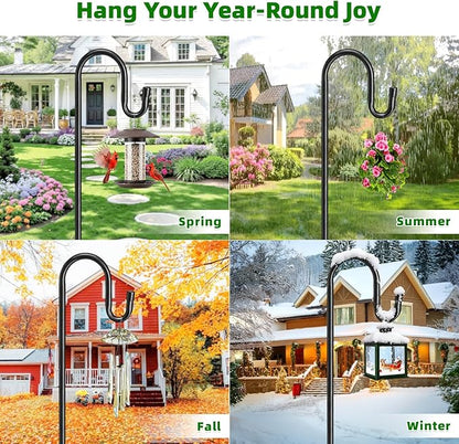 94" Heavy Duty Shepherds Hooks for Outdoor, Bird Feeder Pole with 5 Prong Base, Adjustable Height Shepherds Hook for Hummingbird Feeder, Bird Feeder, Plant, Wind Chimes,Lanterns,Wedding Decor (1 Pack)