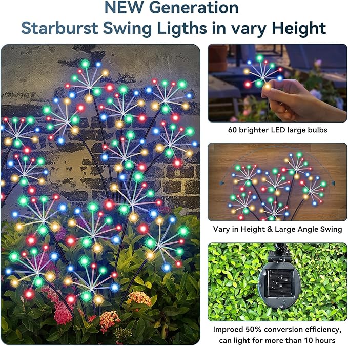 Slyuexu Solar Garden Lights 2 Pack Waterproof Swaying Starburst Light Solar Outdoor Lights for Yard Patio Walkway Pathway Party Wedding Decoration, Unique Gifts for Women, Multicolor