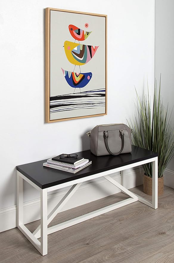 Kate and Laurel Sylvie The Family Tree Bird Block Print in Framed Canvas Wall Art by Rachel Lee, 23x33 Natural