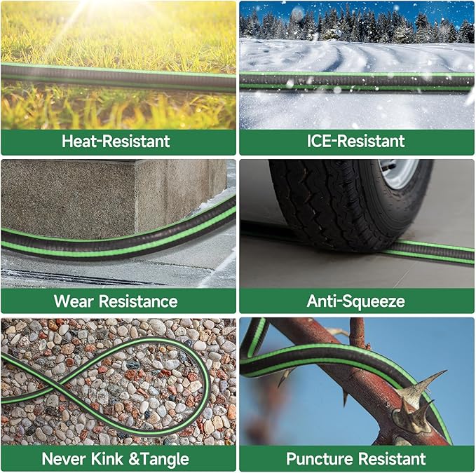 Garden Hose 100 ft Non-expandable Water Hose Flexible Durable 5 Layers TPV No Kink Lightweight Hybrid Hoses Heavy Duty with 3/4’’ Fittings-10 Way Nozzle Collapsible Outdoor Pipe for Yard Lawn