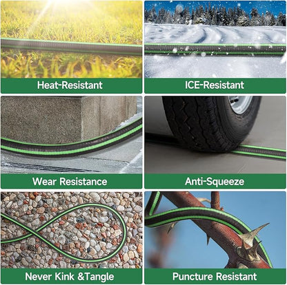 Garden Hose 100 ft Non-expandable Water Hose Flexible Durable 5 Layers TPV No Kink Lightweight Hybrid Hoses Heavy Duty with 3/4’’ Fittings-10 Way Nozzle Collapsible Outdoor Pipe for Yard Lawn