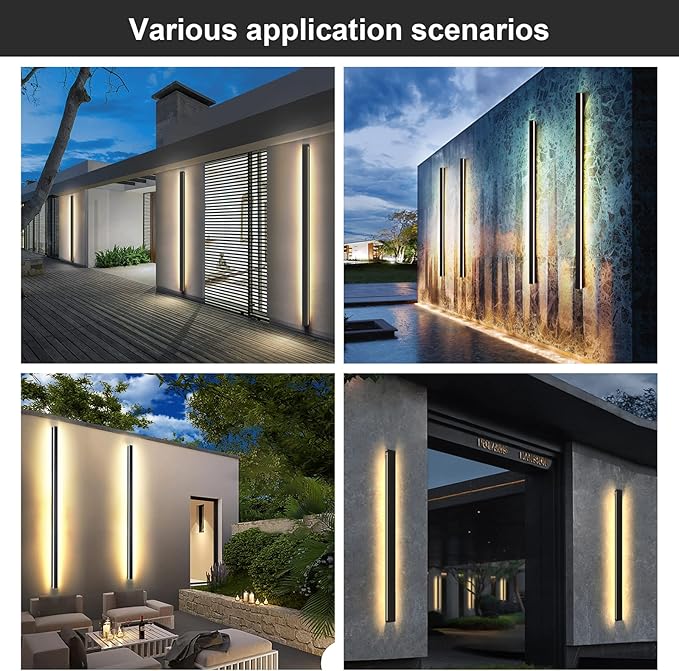 Modern Outdoor Wall Lights 79 Inch, 3000K Linear Exterior Wall Light Wall Mount, IP65 Waterproof Long Porch Wall Sconce Light for Front Door, Garage (Black)